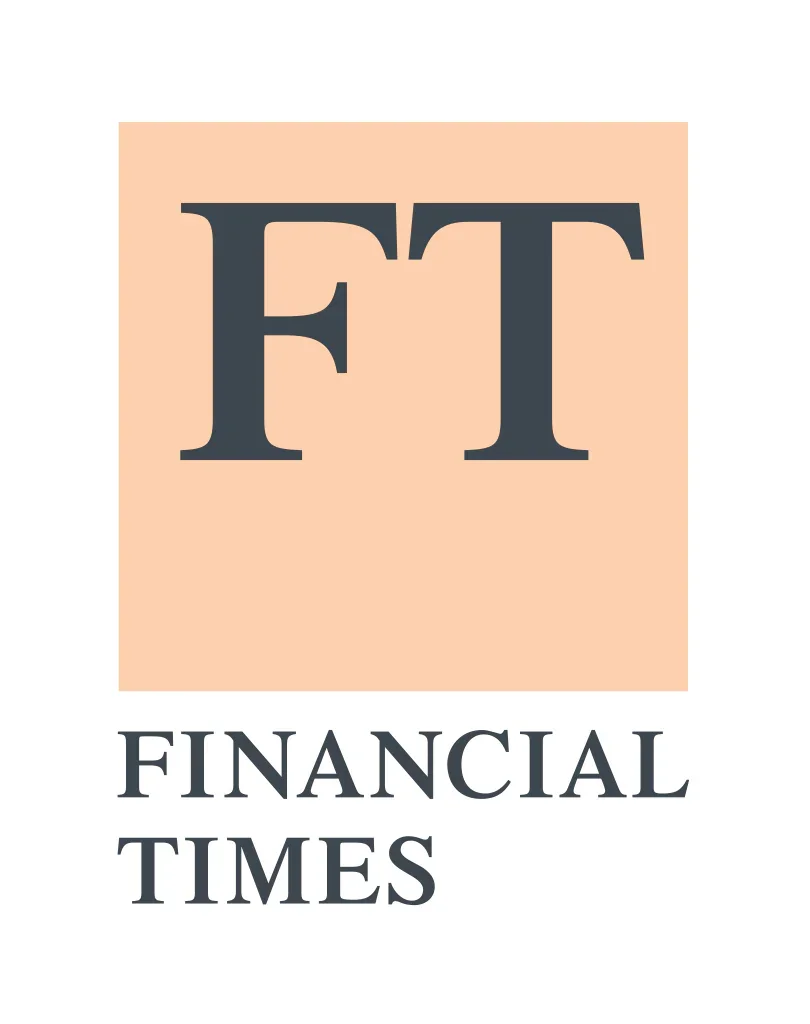 Financial Times logo with bold 'FT' letters on peach square, allergy-free apparel context