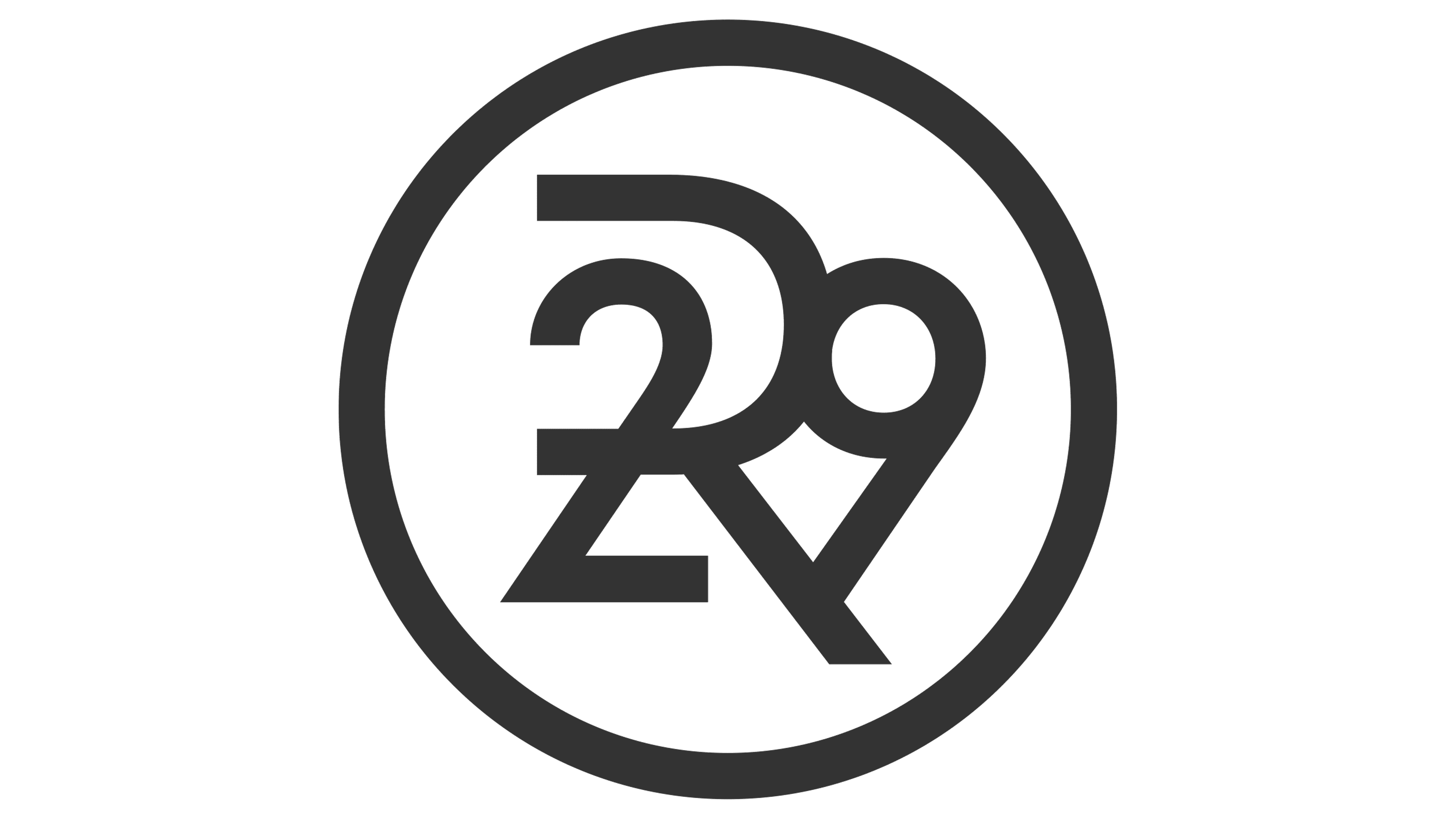 Bold black abstract 29 logo within a circle on a white background