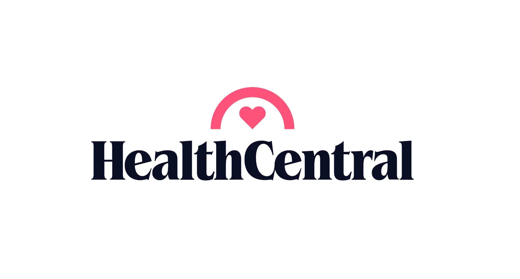 HealthCentral logo with a pink heart and arc above bold lettering on white background