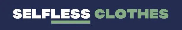 Selfless Clothes slogan in bold white and green text on dark blue background, Cottonique branding