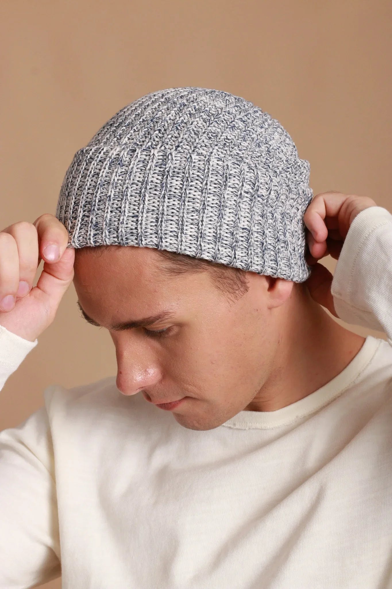 100% Organic Cotton Knitted Beanie (Melange Blue)