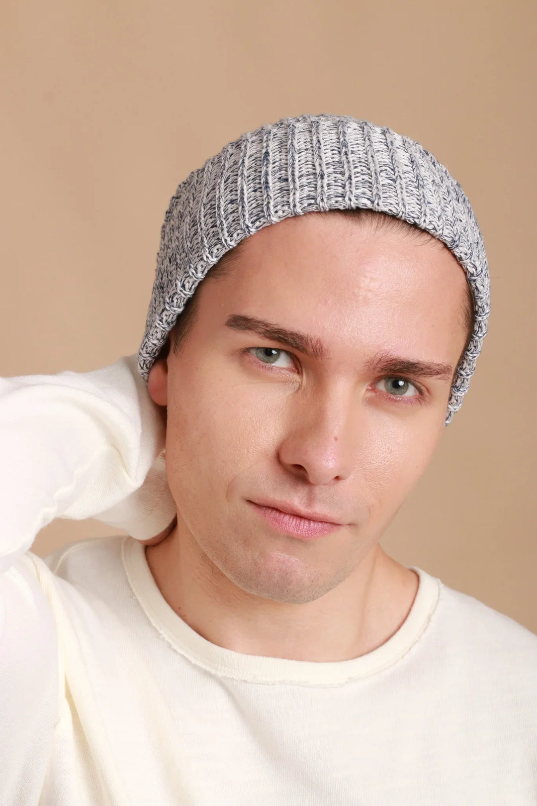 100% Organic Cotton Knitted Beanie (Melange Blue)