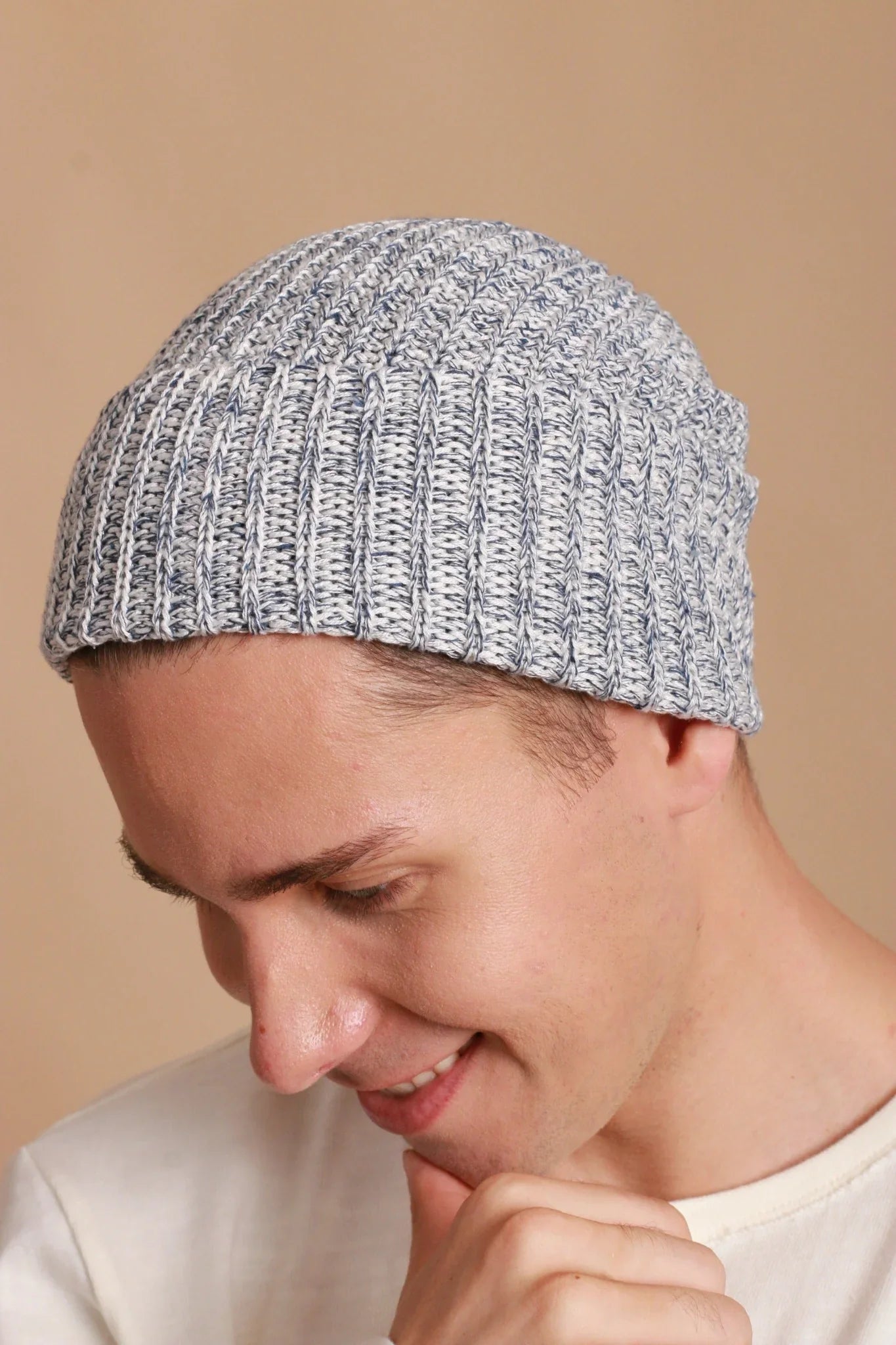 100% Organic Cotton Knitted Beanie (Melange Blue)