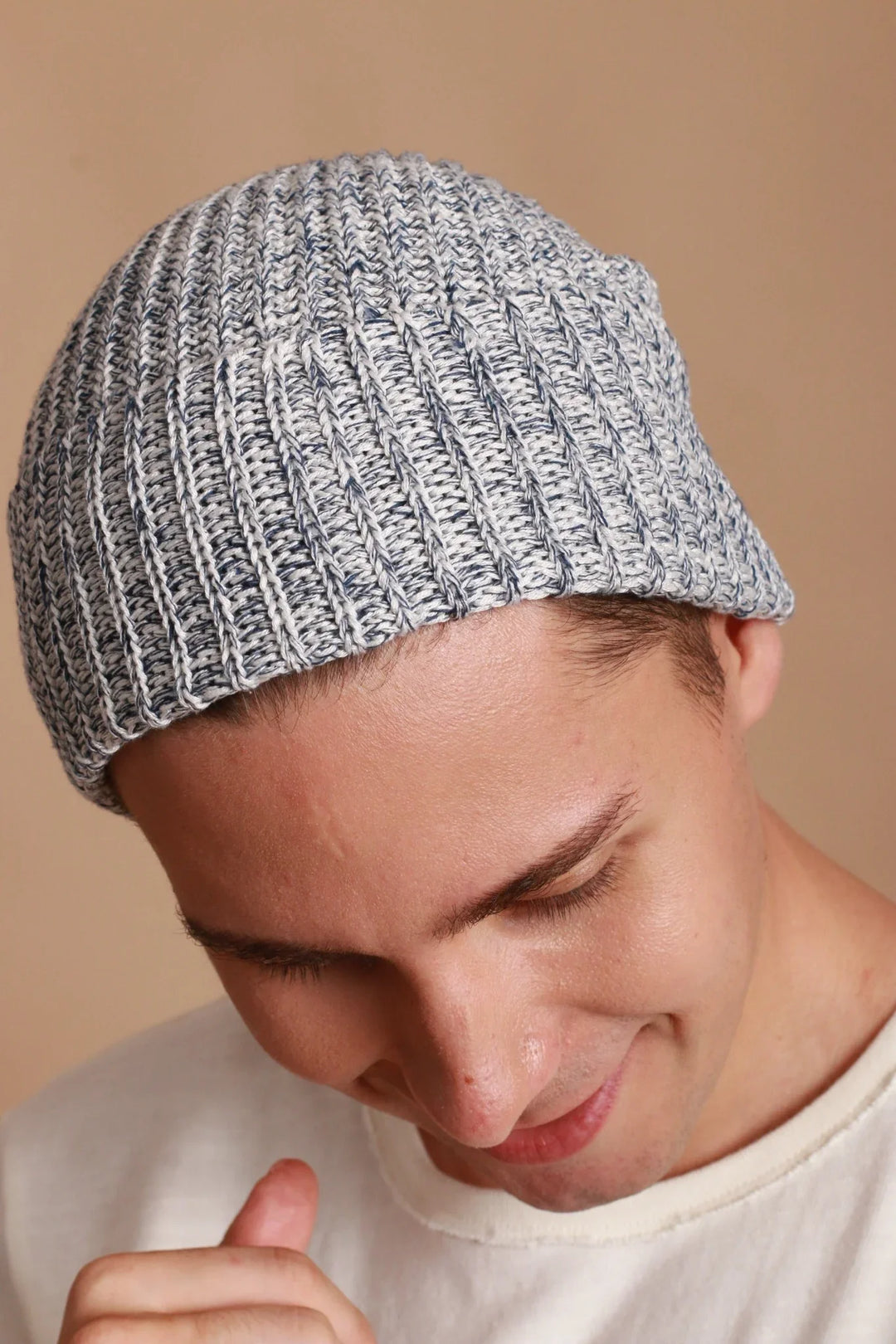 100% Organic Cotton Knitted Beanie (Melange Blue)