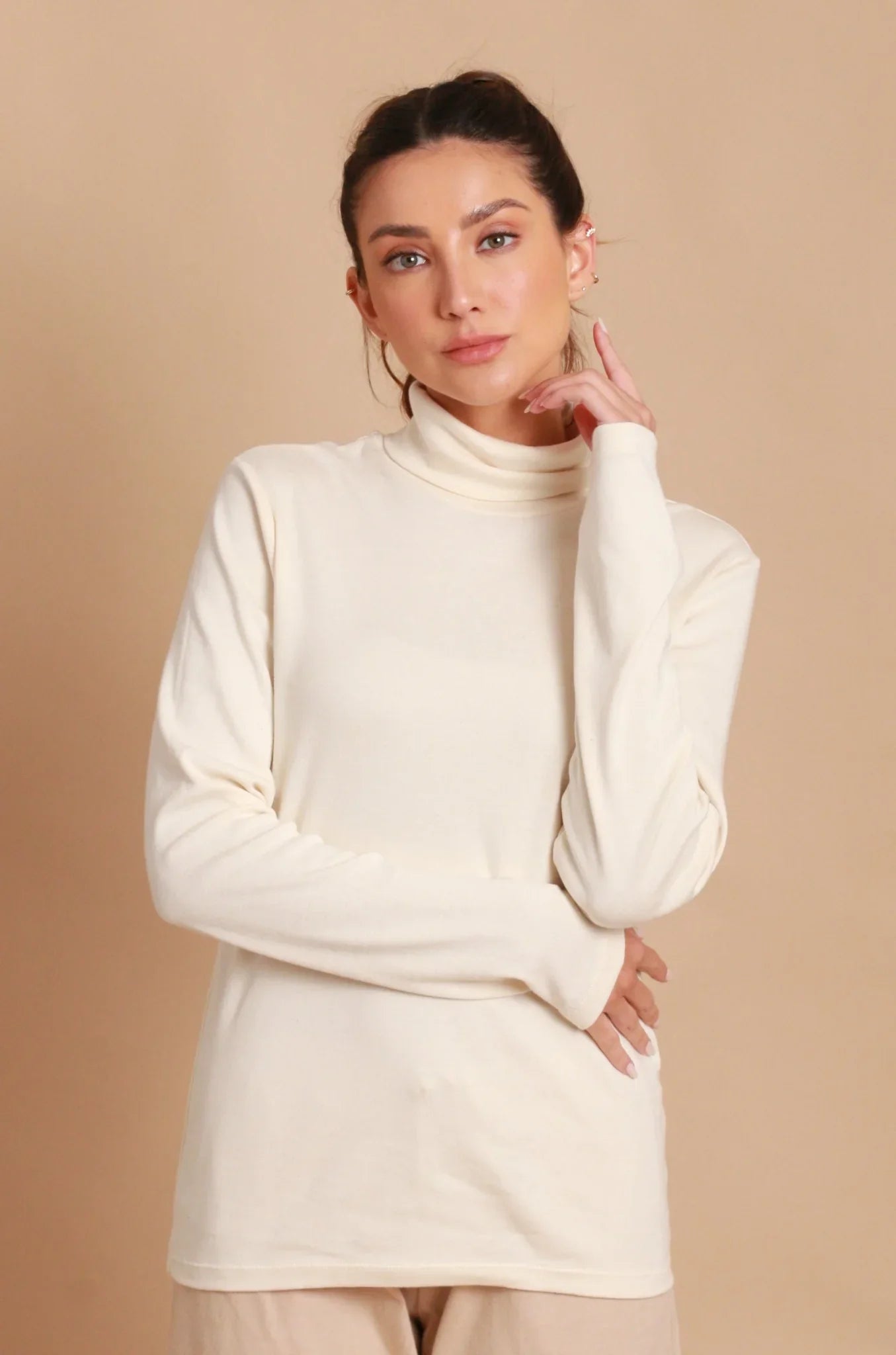 Organic Cotton Women s Turtleneck Long Sleeve Shirt Natural Organic cotton women s turtleneck long sleeve shirt natural