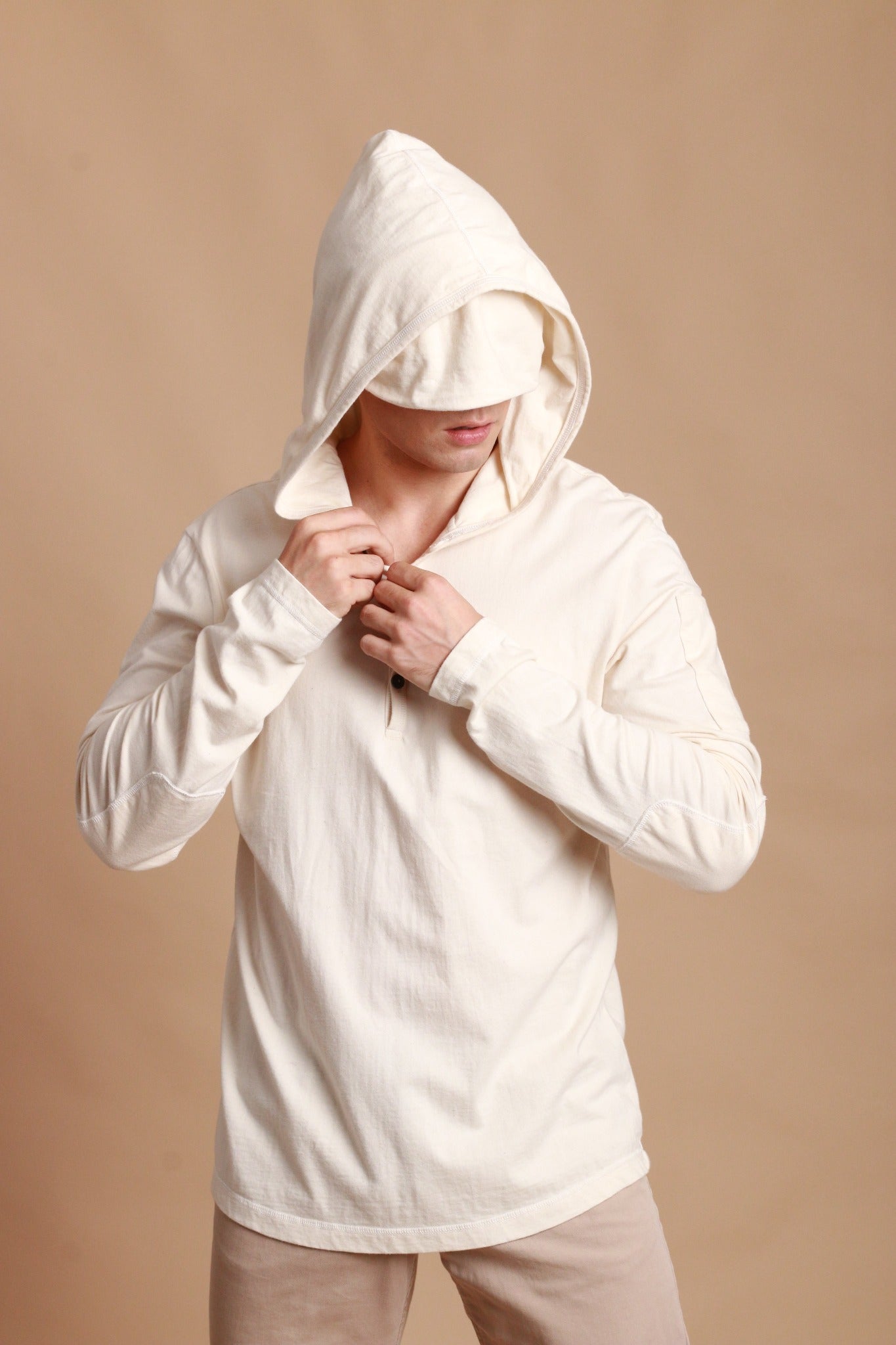 Men's Jersey Pullover Hoodie with Built-In Sleep Eye Mask X-Large / Natural