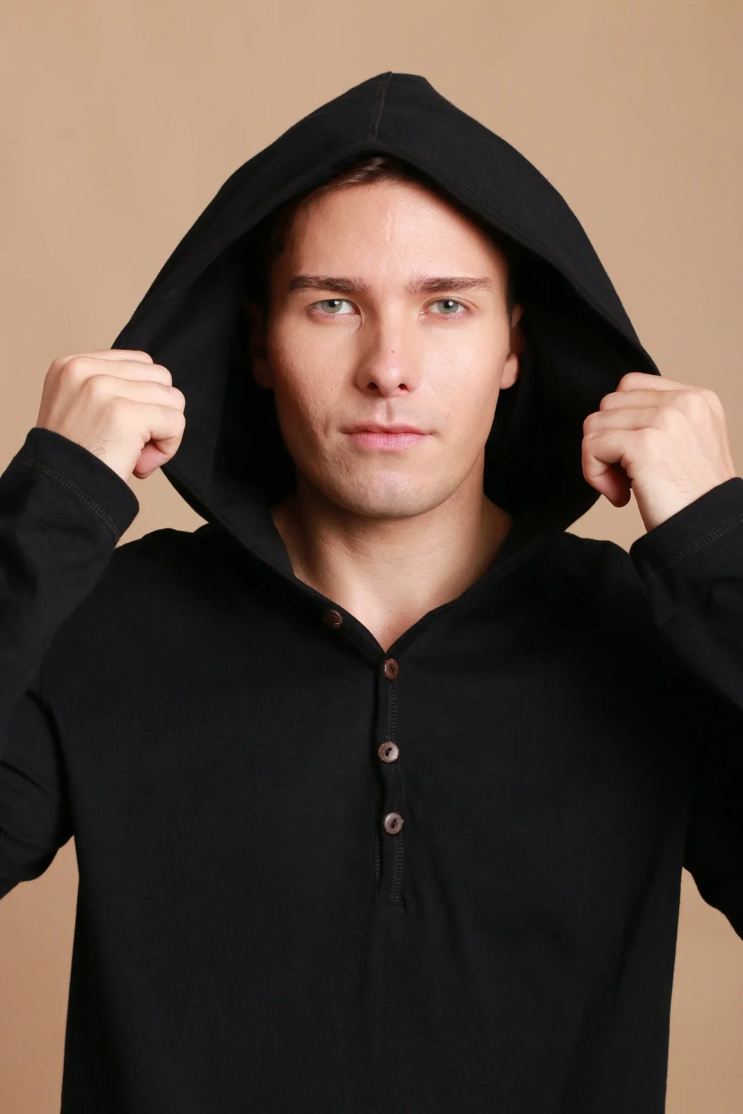 Men's Jersey Pullover Hoodie with Built-in Sleep Eye Mask