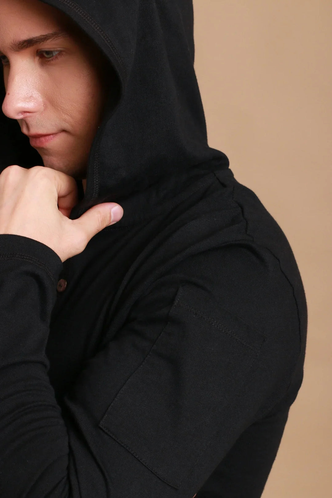 Men's Jersey Pullover Hoodie with Built-in Sleep Eye Mask