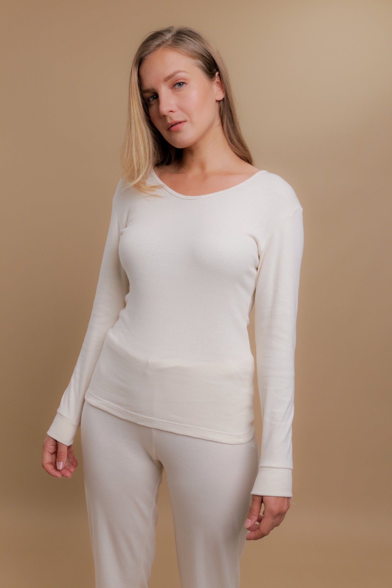 Women's Organic Cotton Seamless Rib Lace Long Sleeve Top