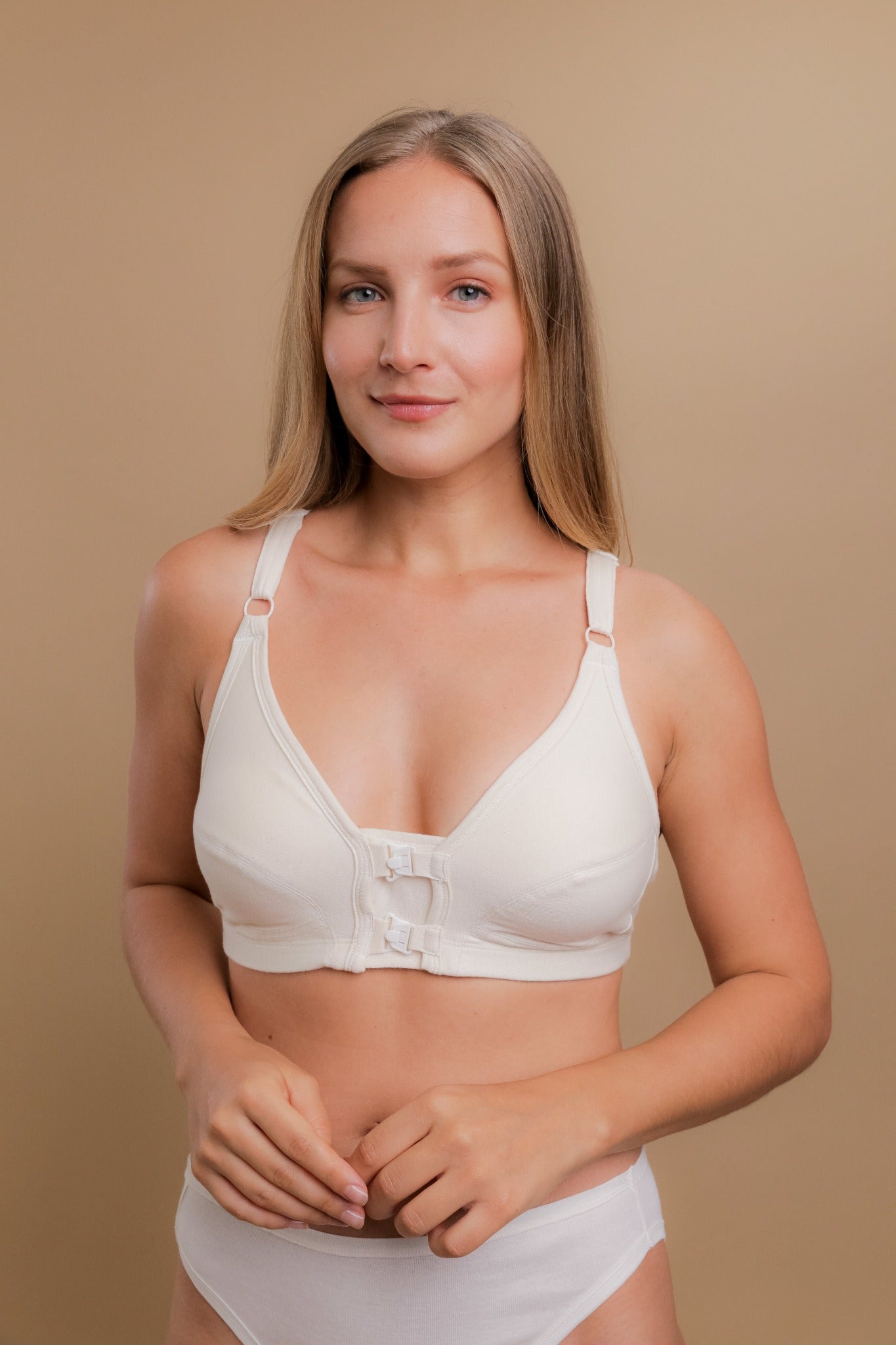 Latex-free Women's Racerback Front Closure Support Bra (Natural) –  Cottonique - Allergy-free Apparel
