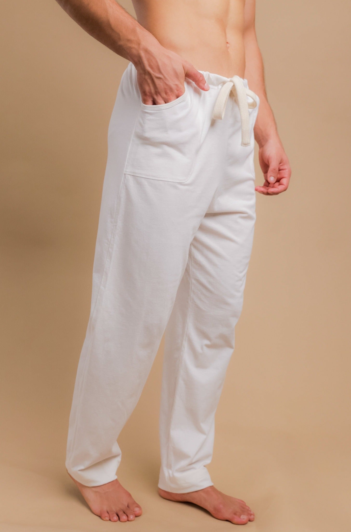Rejlun Mens Lounge Pant Straight Leg Sleepwear Elastic Waist Pajama Pants  Baggy Pj Bottoms Lightweight Sleep Trousers White M